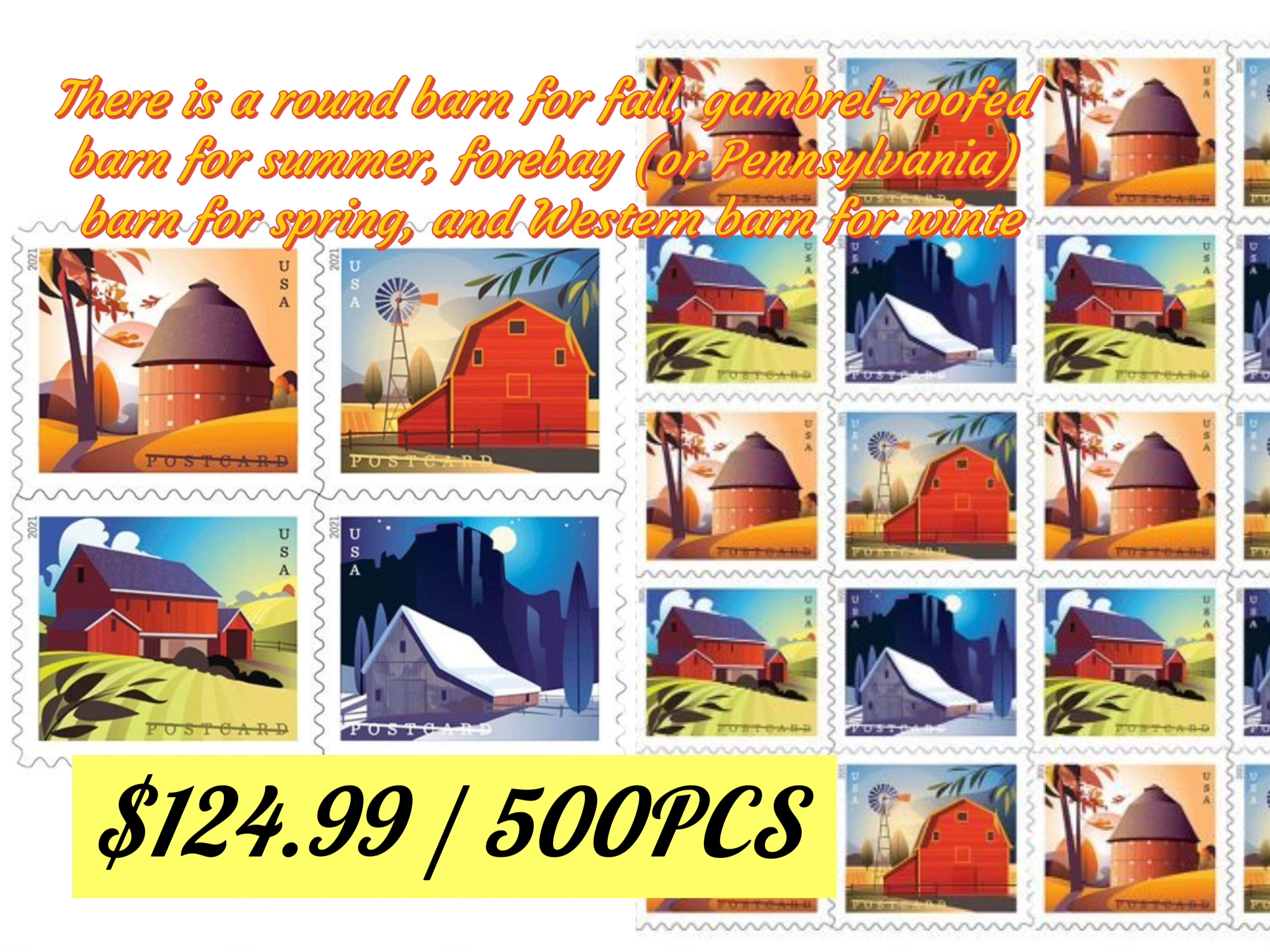 2021 Barn Postcard stamps 500pcs | Forever Stamps US Postage Stamps