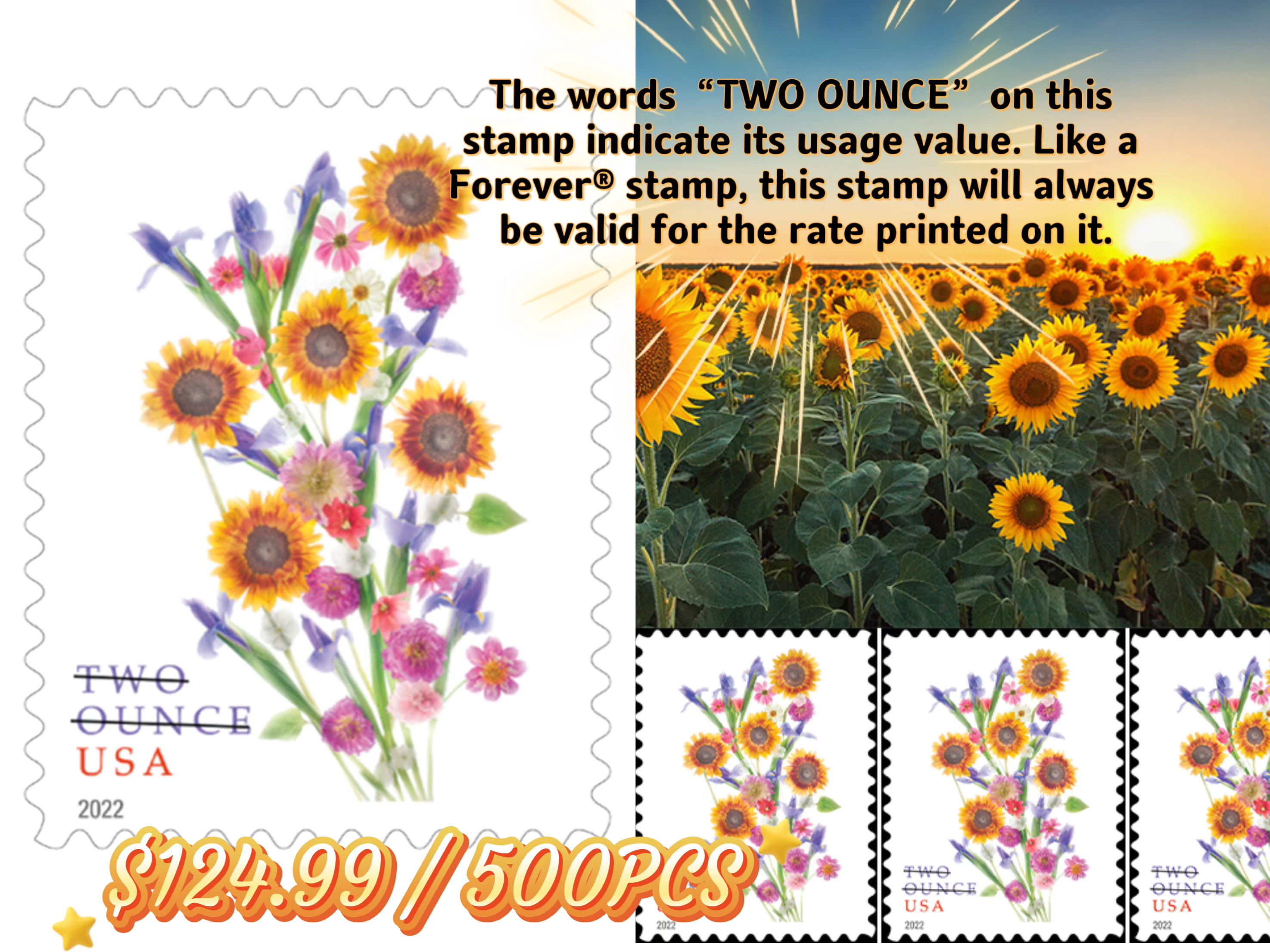 2022 Sunflower Bouquet Two Ounce Forever®Stamp 500pcs | Forever Stamps US Postage Stamps