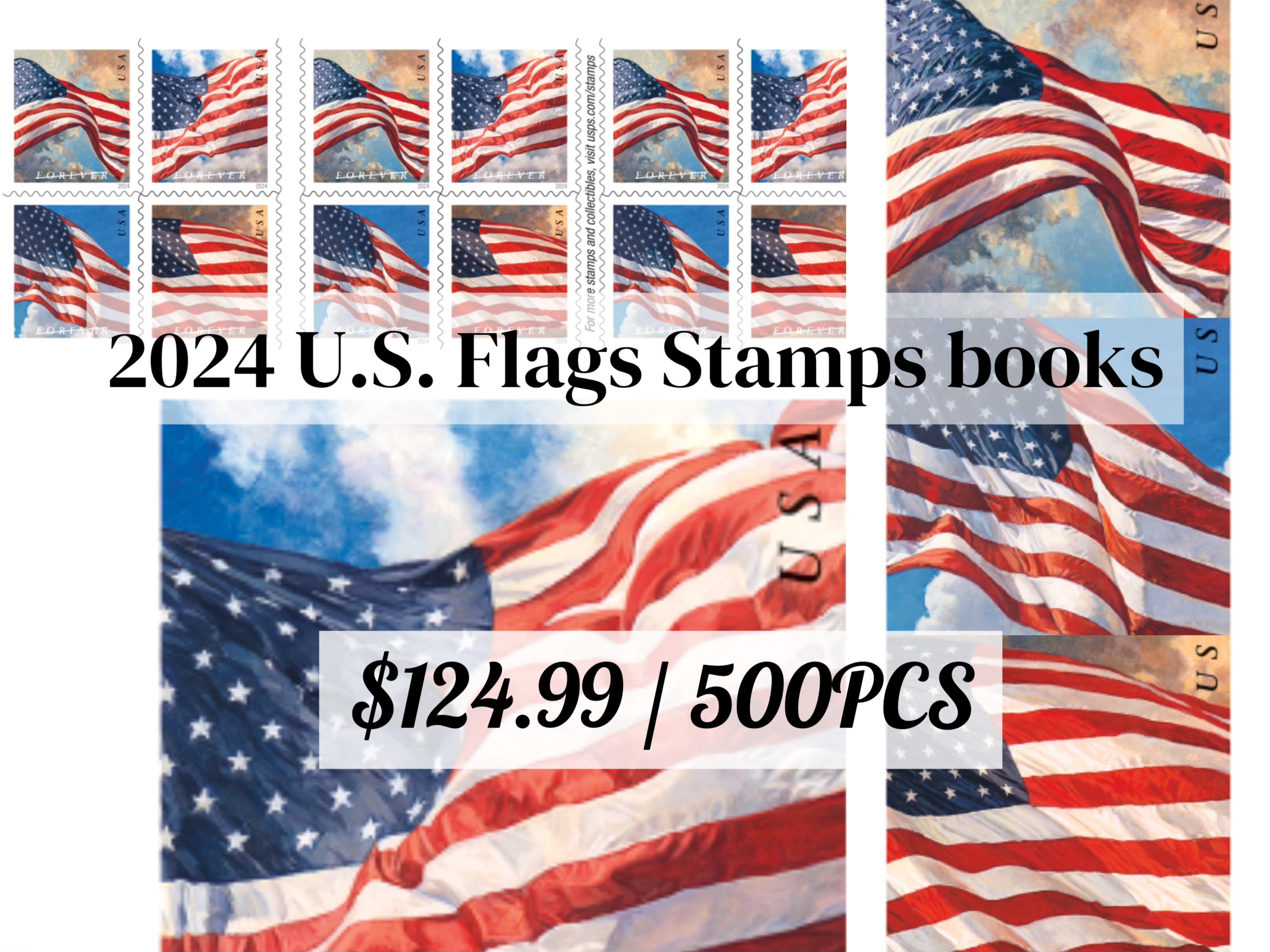2024 U.S. Flags Stamps books 500pcs | Forever Stamps US Postage Stamps