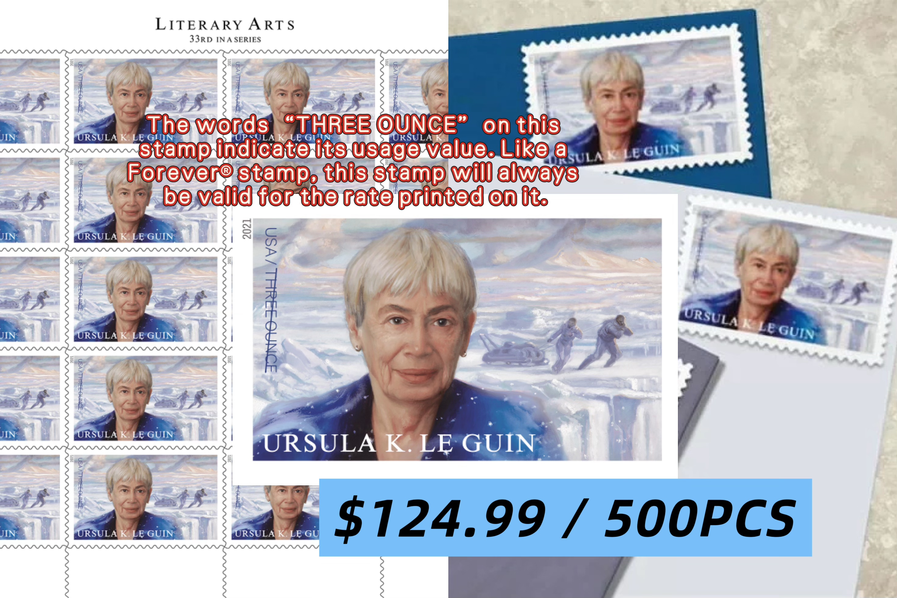 2021 Ursula K. Le Guin - 3 Ounce Stamps 500 PCS | Forever Stamps US Postage Stamps