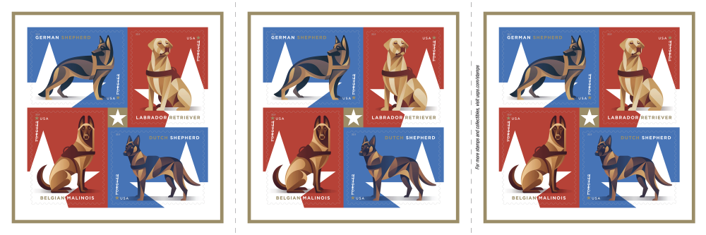 2019 Military Working Dogs Stamps 100 PCS | Forever Stamps US Postage Stamps